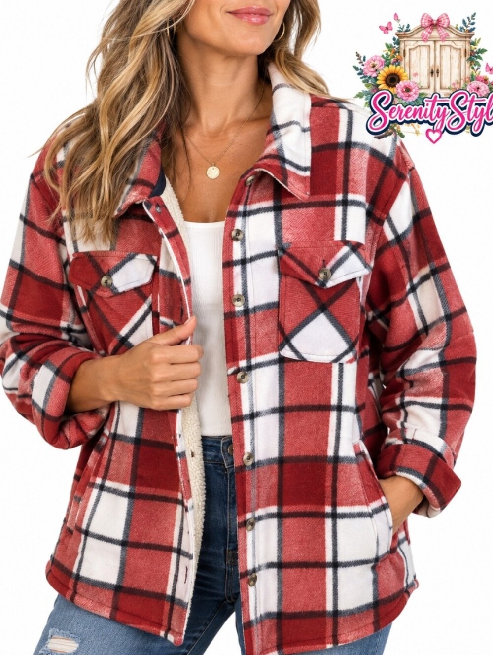 Sage Collective Women’s XXL Red Plaid Sherpa Lined Shacket Jacket New